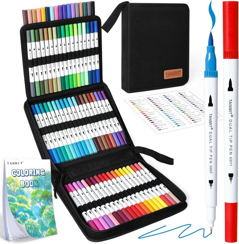 TANMIT Markers for Adult Coloring Books No Bleeding, 72 Colors Dual Tip Art Markers Set with Fine and Brush Tip Pens for Journaling Sketch Hand Lettering - Image 1